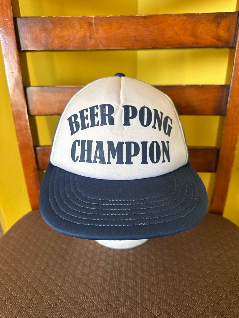 Beer Pong Champion Two-Tone Trucker Hat - Navy & Cream